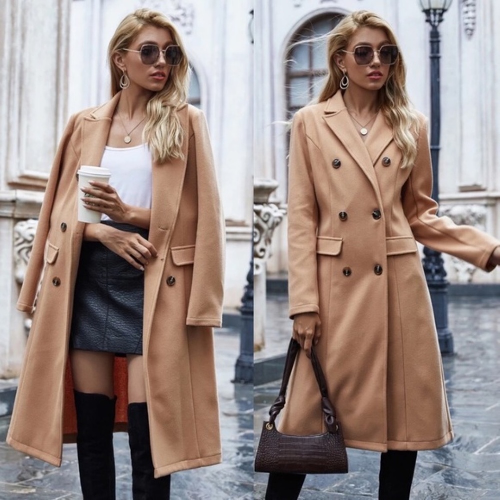 Camel Trench Coat Double Breasted fall Jacket coat - Picture 1 of 6